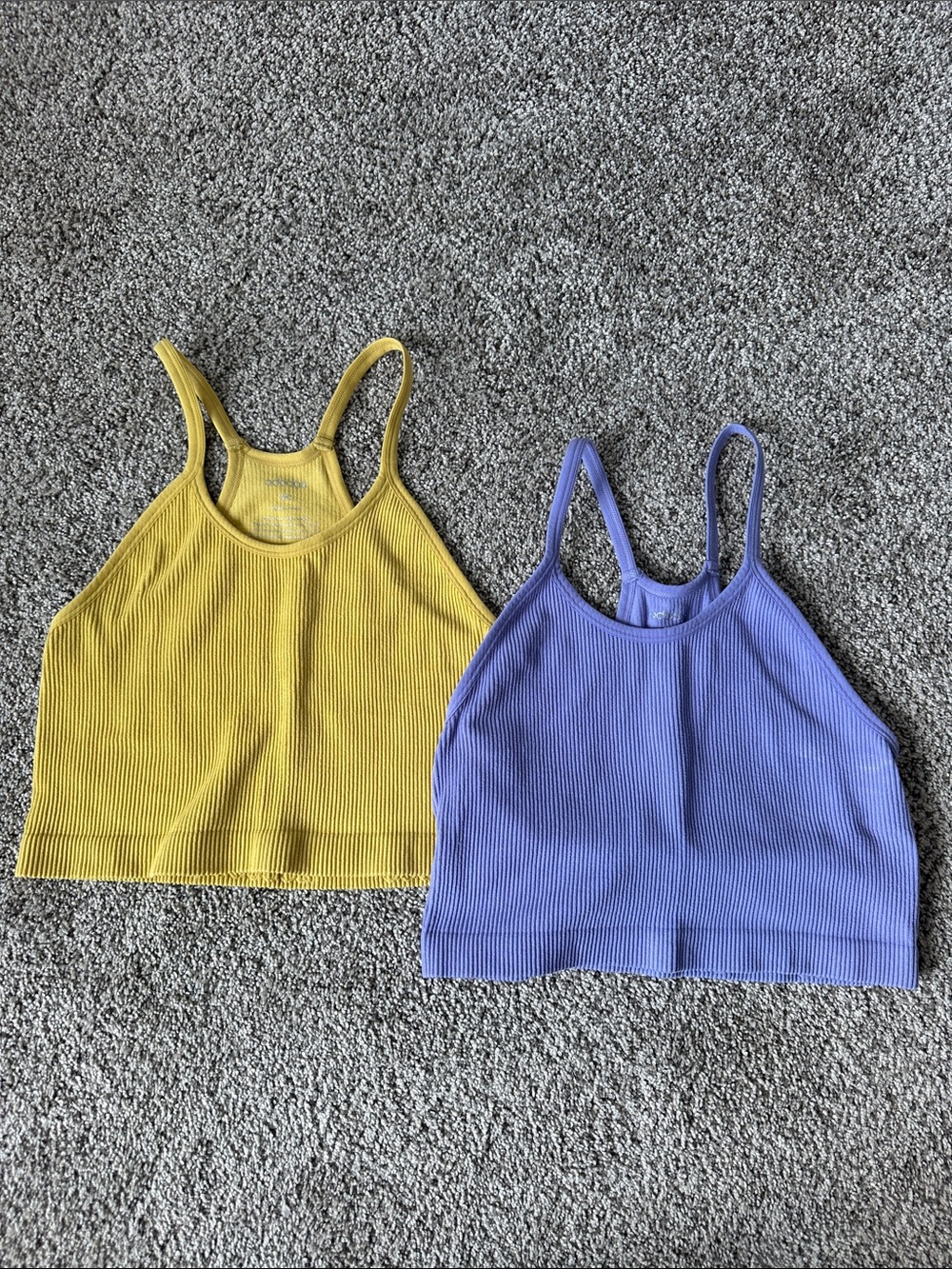 Ribbed Crop Tank Tops - Yellow & Lavender